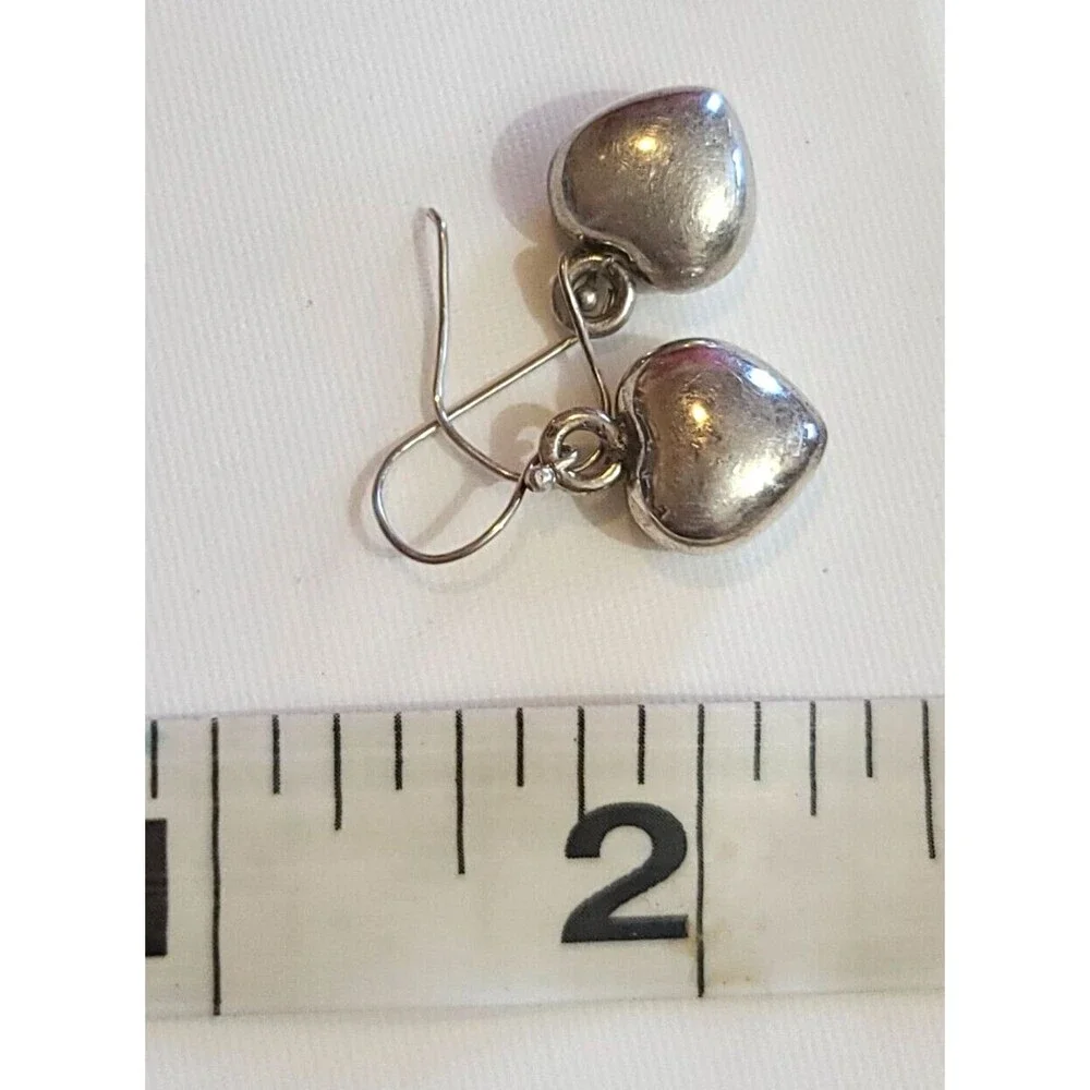 Vintage Sterling Silver 925 Heart Dangle Drop Earrings Silver Tone